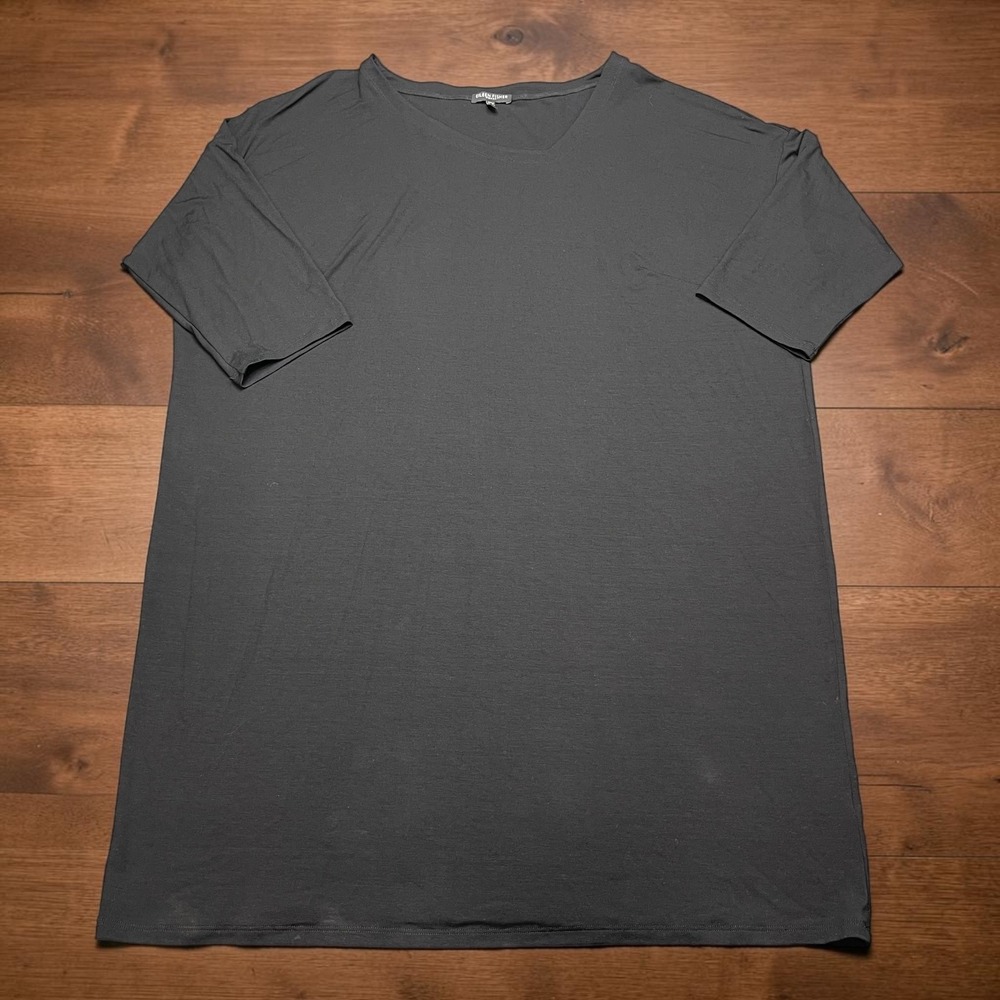 Eileen Fisher Woman Black V-Neck Tunic Top 2X Rayon Lycra D2289X Minimalist